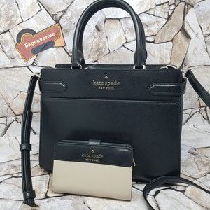 Staci Crosshatched Leather Crossbody Medium Satchel + Medium Wallet Kate Spade